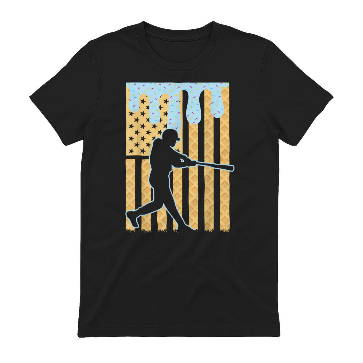 Baseball Drip Boys Dripping Ice Cream Baseball American Flag T-Shirt in Black - back view