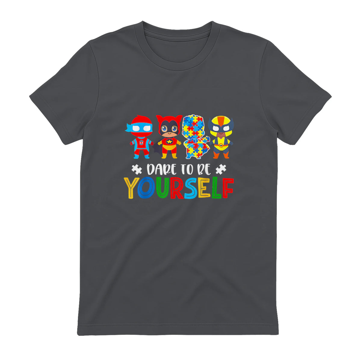 Dare to Be Yourself Autism Awareness Superheroes in Charcoal - back view