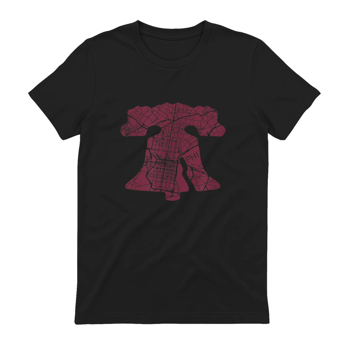 Philadelphia Street Map Liberty Bell Vintage Maroon Philly T-Shirt in Black - back view
