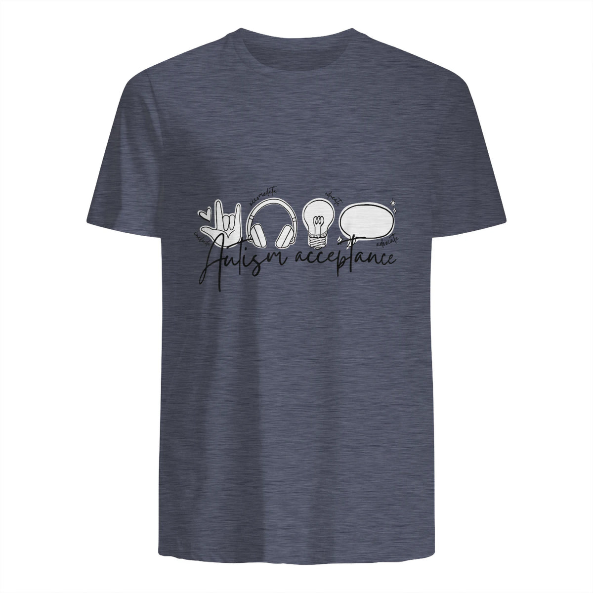Autism Awareness Acceptance Shirt Support Mom Women Kid in Heather Navy - back view