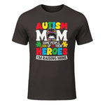Autism Mom Raising Hero Messy Bun Autism Awareness in Dark Chocolate - front view
