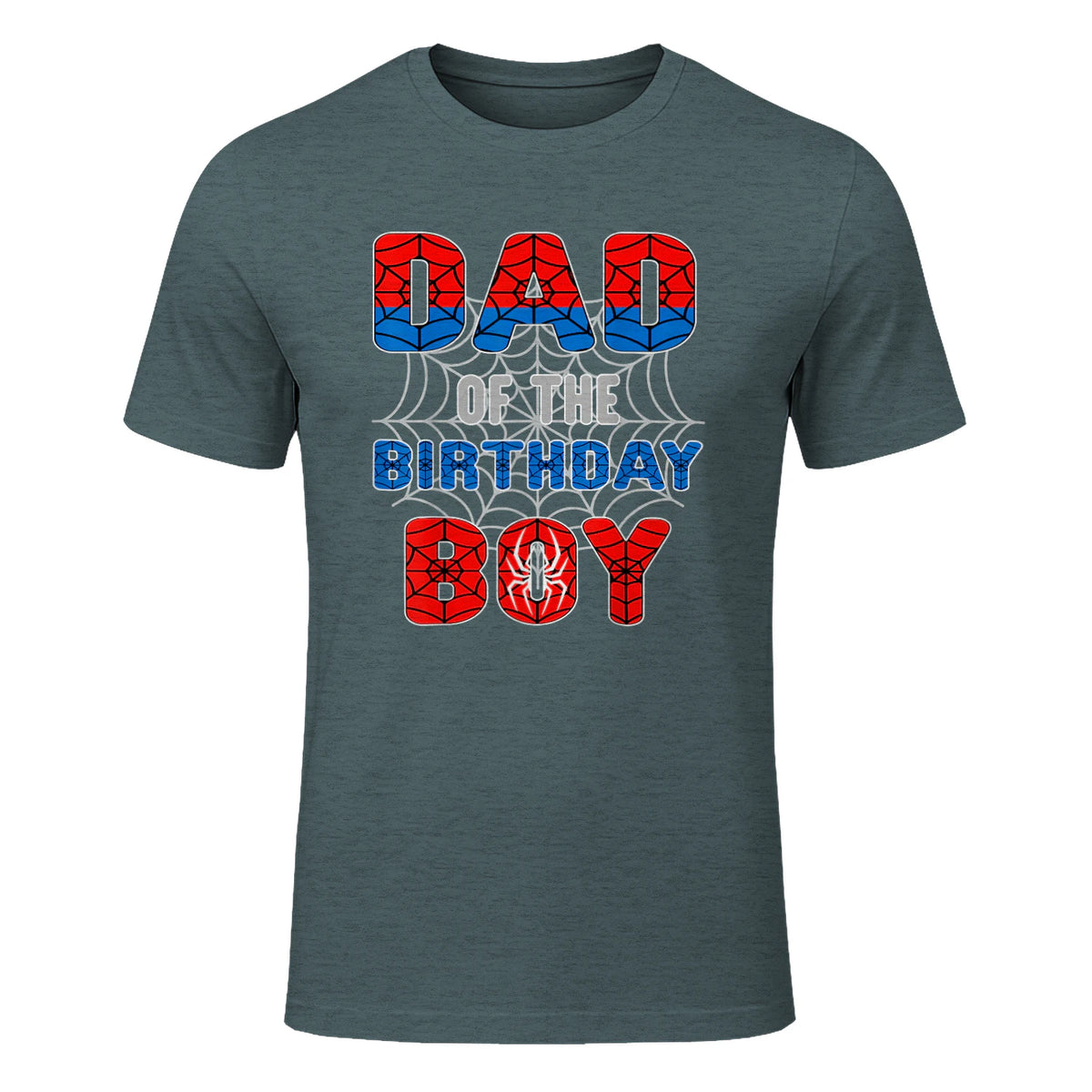 Birthday Boy Dad Spider Web T-Shirt in Dark Heather - front view
