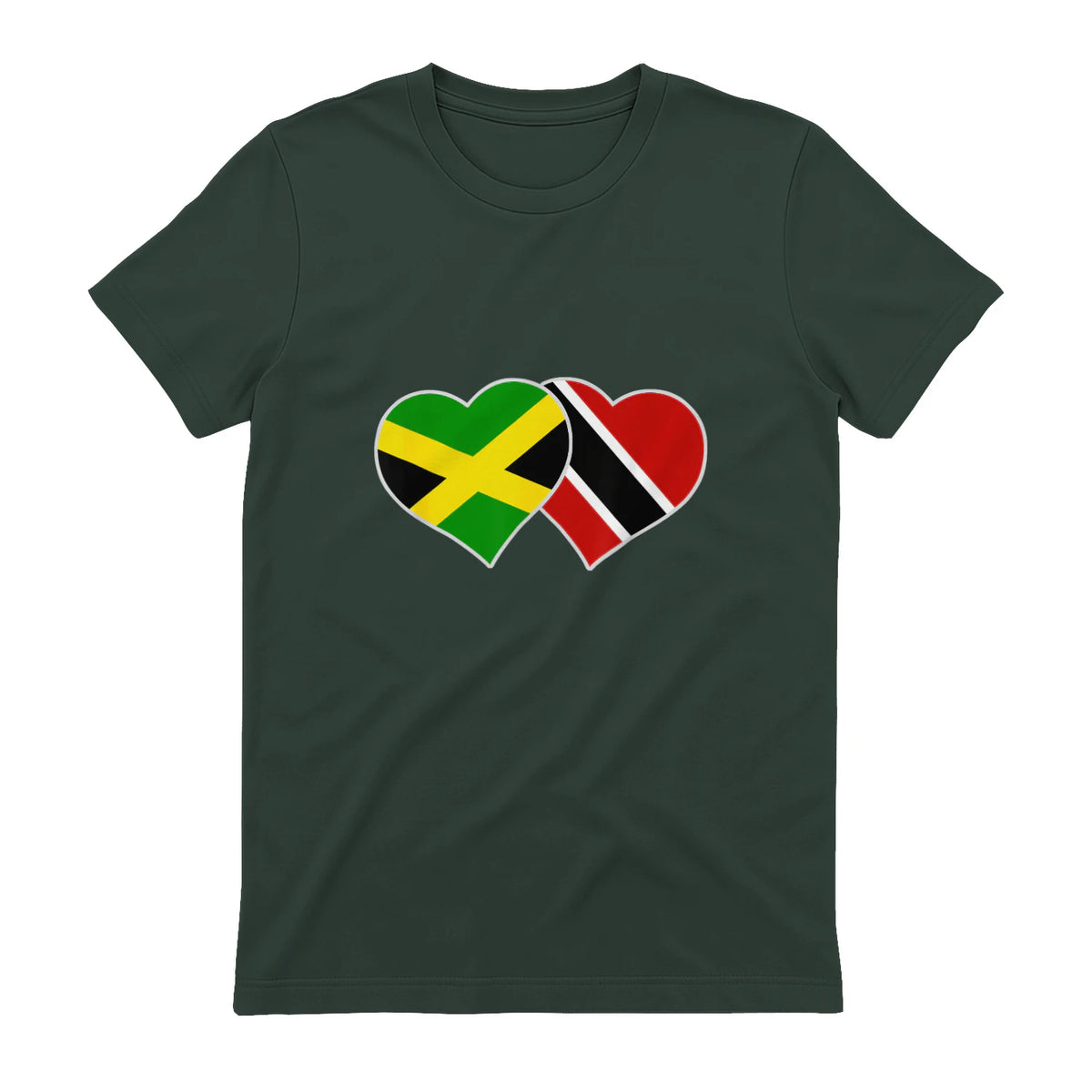 Trinidadian Jamaican Heart Love Jamaica Trinidad Flag in Forest Green - back view