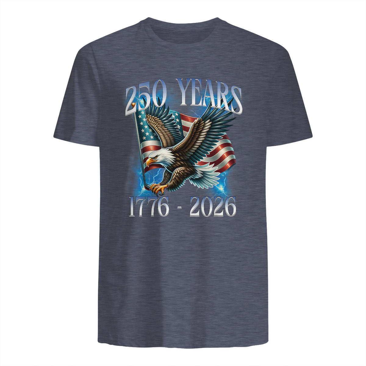 Eagle and Flag Anniversary Birthday T-Shirt in Heather Navy - back view