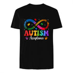 Autism Awareness Acceptance Shirt Infinity Symbol Men Women in Black - back view