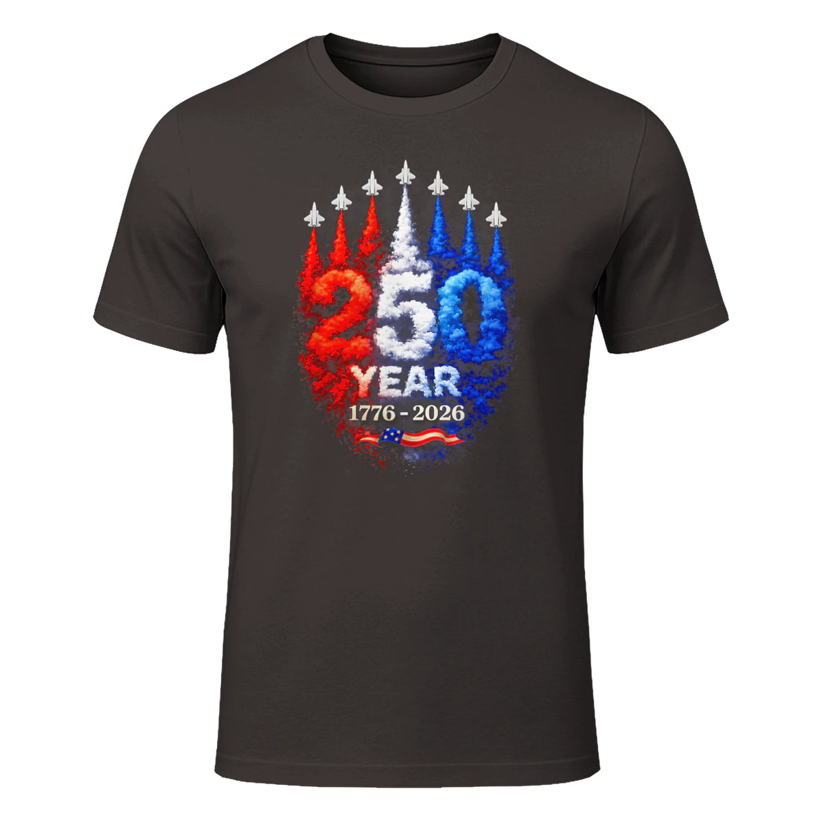 American Patriotic Fourth of July Anniversary T-Shirt in Dark Chocolate - front view