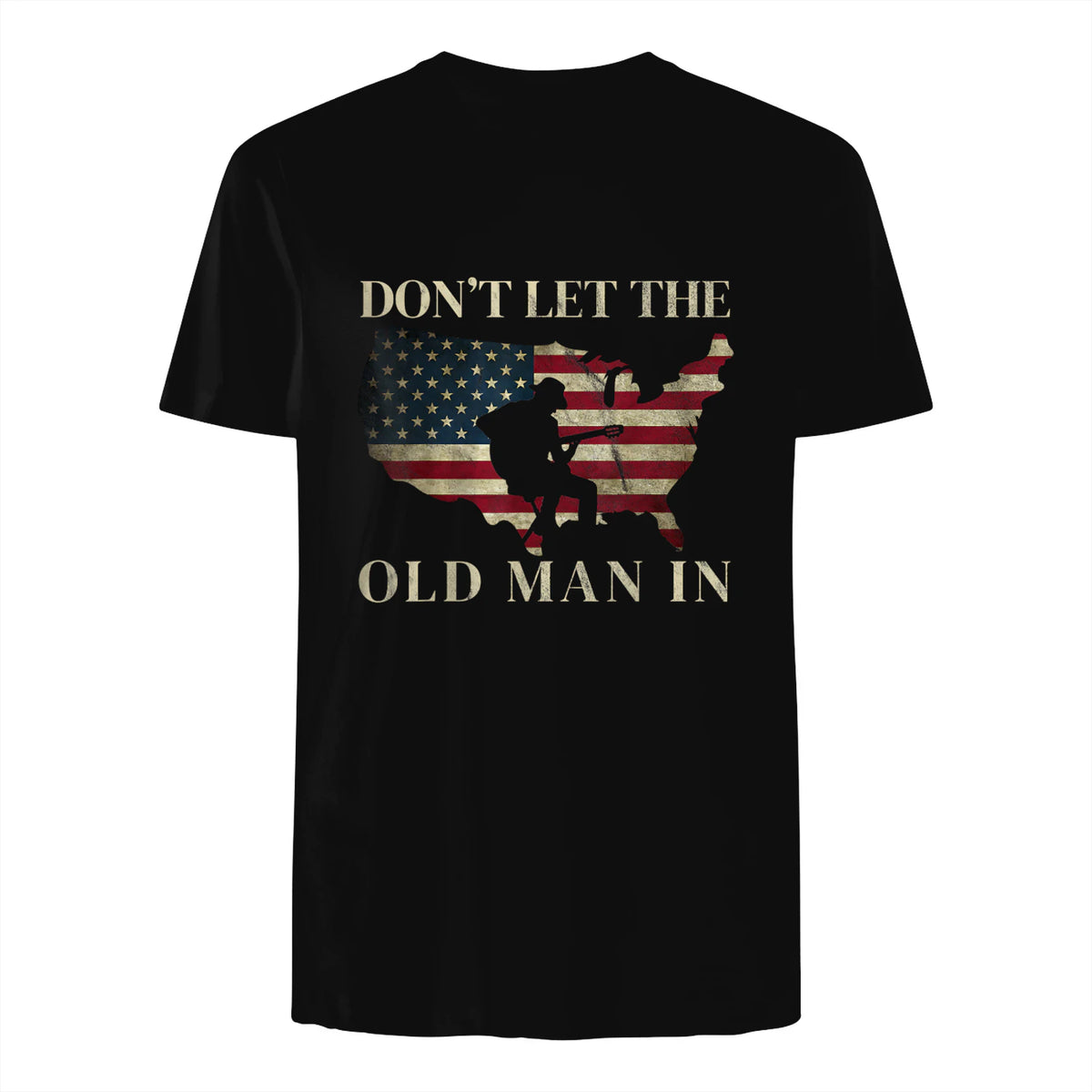 Don't Let The Old Man in Vintage American Flag T-Shirt in Black - back view