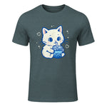 Kawaii Cat Boba Japanese Cute Aesthetic Anime Girls Teens T-Shirt in Dark Heather - front view
