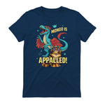 Retro Mongo is Appalled Princess Cat Riding Dinosaur Womens T-Shirt in Navy - back view