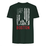 Boston Massachusetts American Flag Baseball Weathered T-Shirt in Forest Green - back view