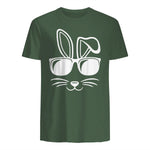 Bunny Face With Sunglasses Men Boys Kids Easter Day in Military Green - back view