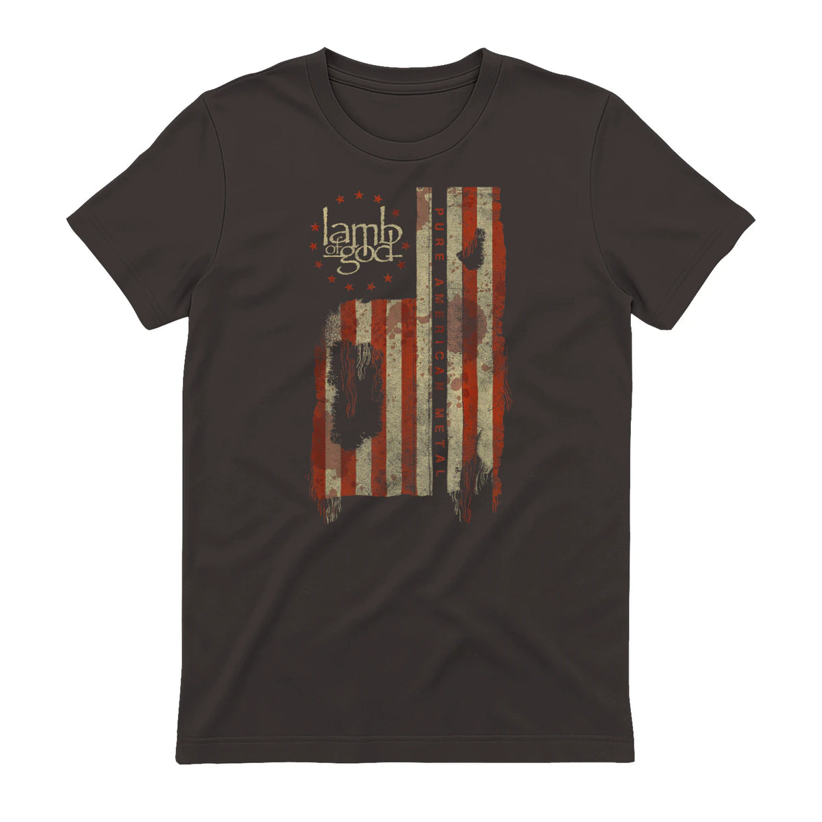 Lamb of God Pure American Metal Flag T-Shirt in Dark Chocolate - back view