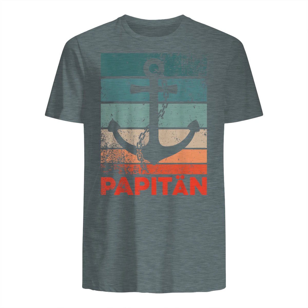 Papitän Papa und Kapitän Lustiges Retro Anker Vatertag in Dark Heather - back view