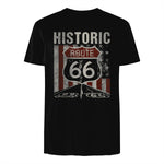 Historic USA Route Sixty-Six Highway Road Sign T-Shirt in Black - back view