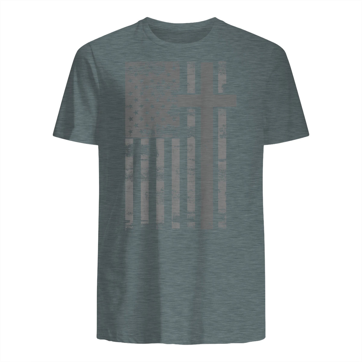 (Art) American Flag Christian Faith Cross Patriotic T-Shirt in Dark Heather - back view