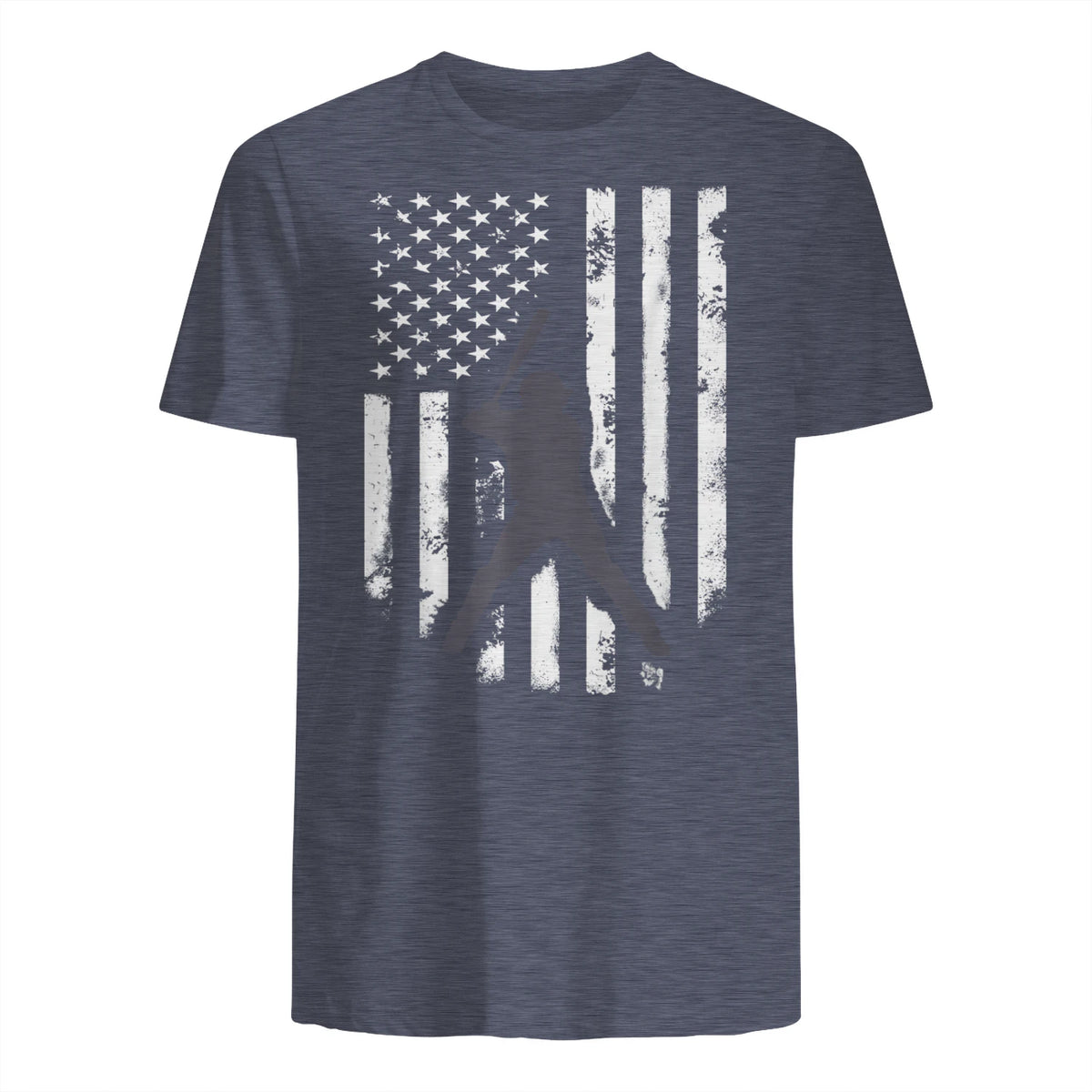 American Flag Baseball Shirt Cool Distressed Jersey Gift Tee T-Shirt in Heather Navy - back view