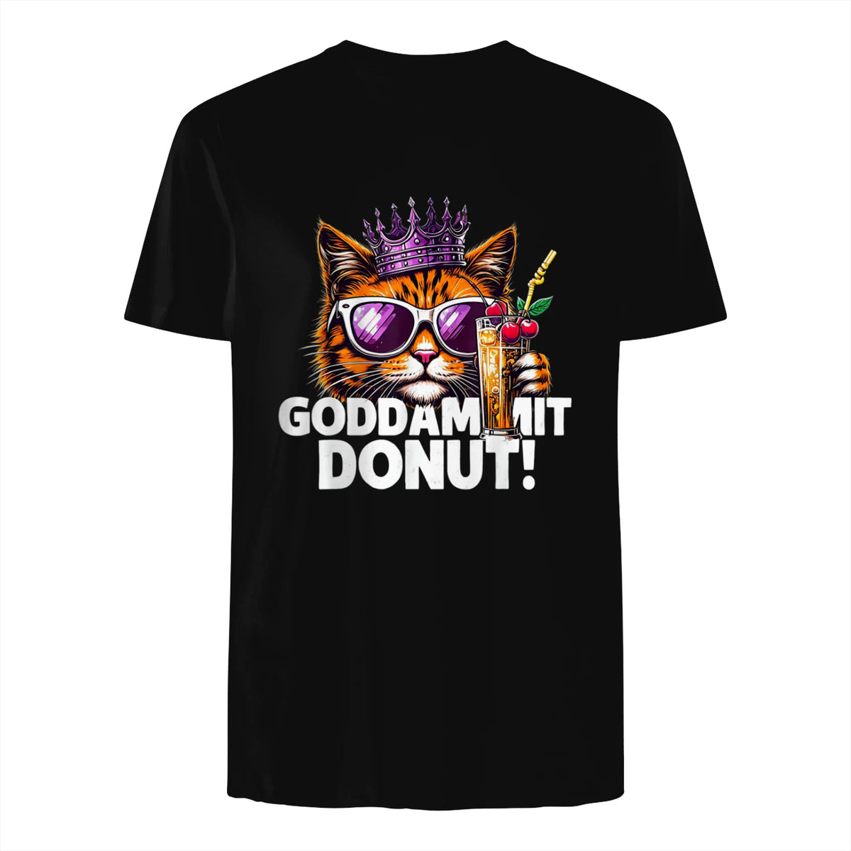 Donut Princess Cat Meme Tee – Kawaii Funny Cartoon Style T-Shirt in Black - back view