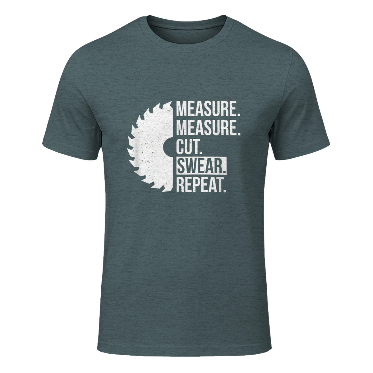 Funny Dad Shirt Measure Cut Swear Handyman Father Day Tshirt in Dark Heather - front view