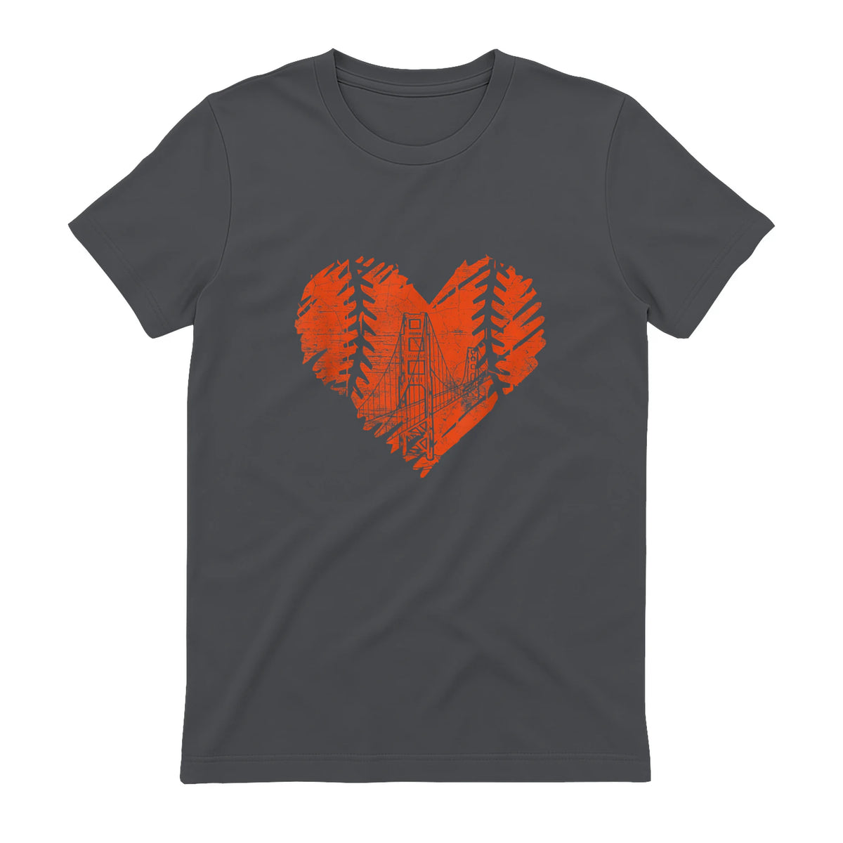 US State San Francisco Baseball Vintage Heart T-Shirt in Charcoal - back view