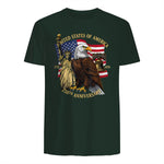 Patriotic Eagle Liberty Bell Anniversary T-Shirt in Forest Green - back view