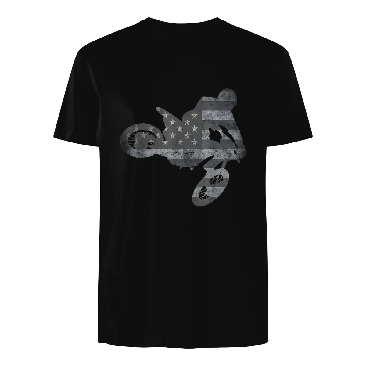Dirt Bike American Flag T-Shirt Motocross Enduro Shirt T-Shirt in Black - back view