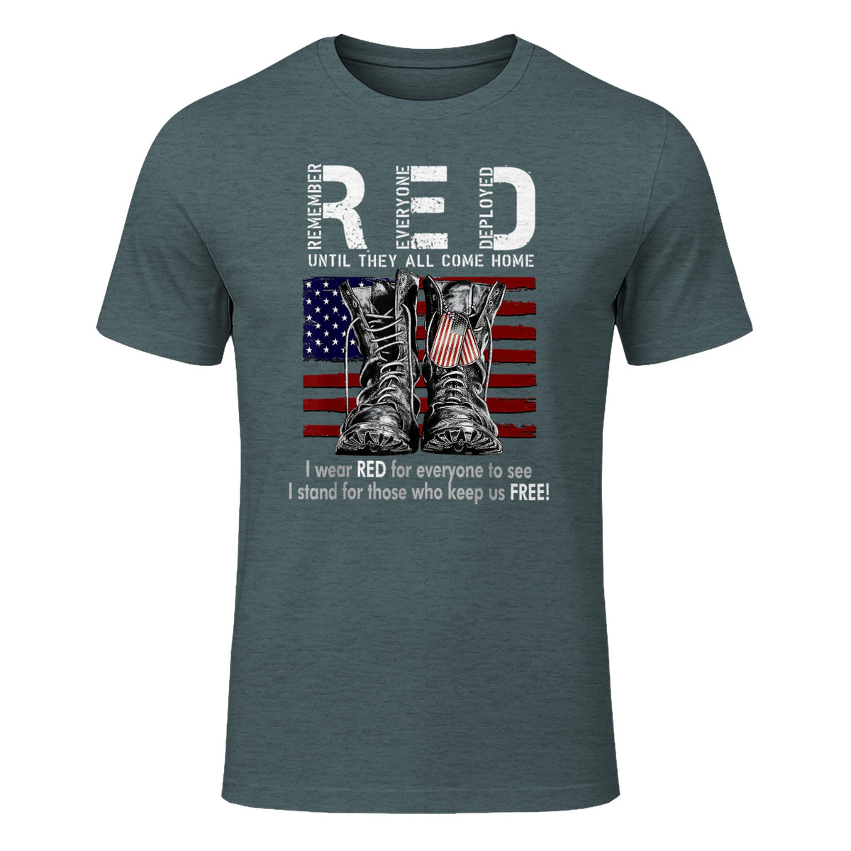 On Friday We Wear Red Military R.E.D Friday Military Remember Everyone Deployed Unisex-Adults US Flag T-Shirt Black Smal in Dark Heather - front view