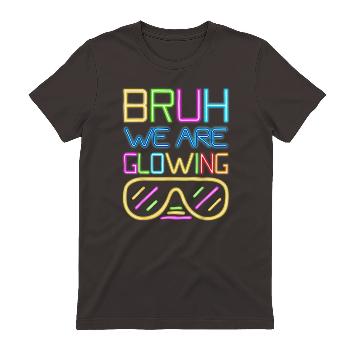 Bruh We are Glowing in My Glowing Era Hello Summer Vacation T-Shirt in Dark Chocolate - back view