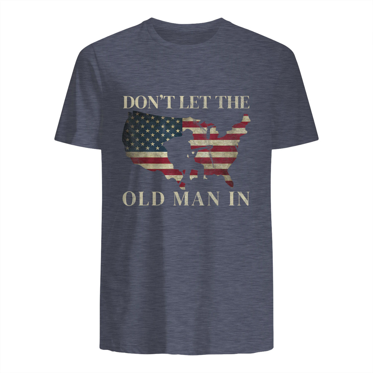 Don't Let The Old Man in Vintage American Flag T-Shirt in Heather Navy - back view