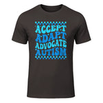 Accept Adapt Advocate Autism Awareness T-Shirt in Dark Chocolate - front view