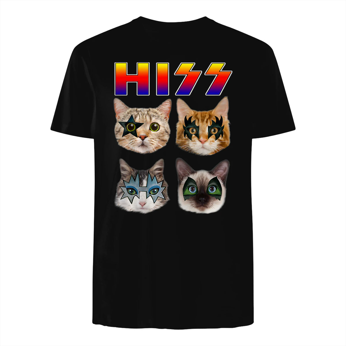 Funny Cat Hiss Rock and Roll For Cat Lover, Cat Dad, Cat mom T-Shirt in Black - back view