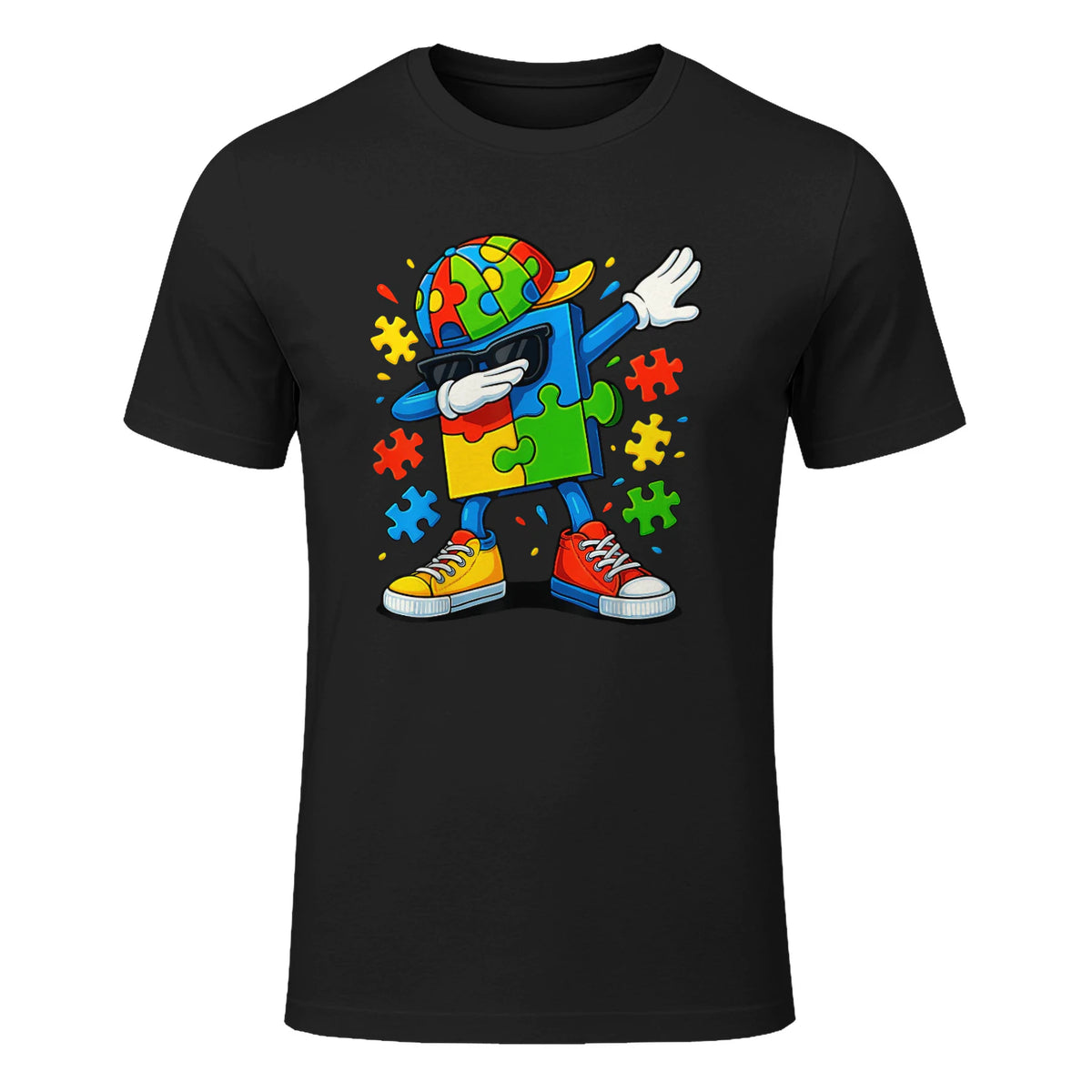 Dabbing Puzzle Autism Awareness in Black - front view