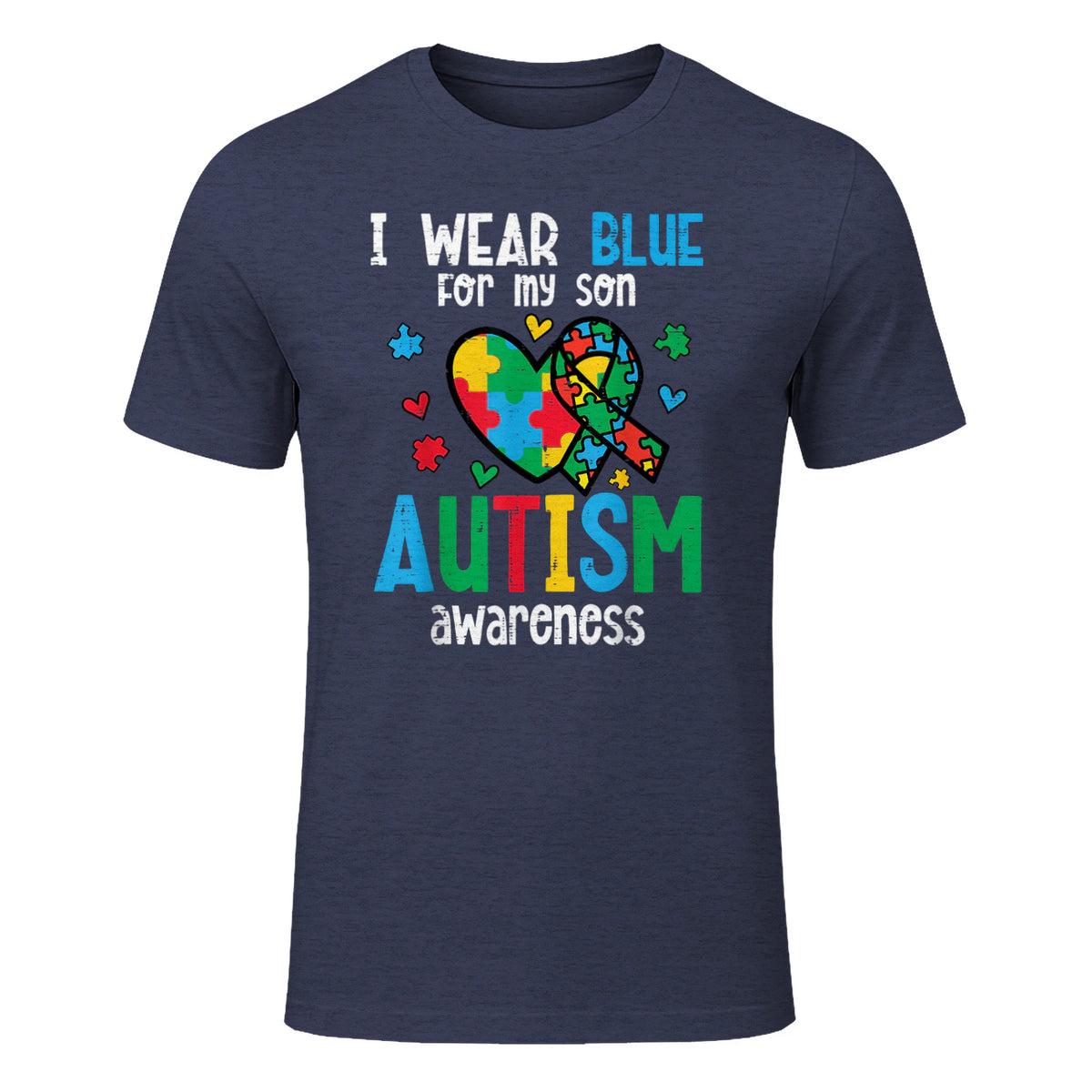 Autism Awareness Wear Blue for My Son ASD Mom Dad Men Women in Heather Navy - front view