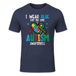 Autism Awareness Wear Blue for My Son ASD Mom Dad Men Women in Heather Navy - front view