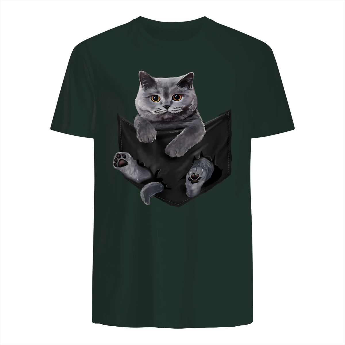 Cat Lovers British Shorthair In Pocket Fun Kitten in Forest Green - back view