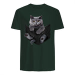 Cat Lovers British Shorthair In Pocket Fun Kitten in Forest Green - back view