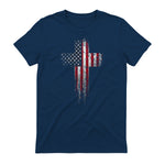 American USA Flag Christian Cross T-Shirt in Navy - back view