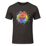 Colorful Splash Art Poméranie Portrait Pom Puppy Owner in Dark Chocolate - front view