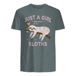 Funny Just a Girl Who Loves Sloths T-Shirt Sloths Lover Gift in Dark Heather - back view