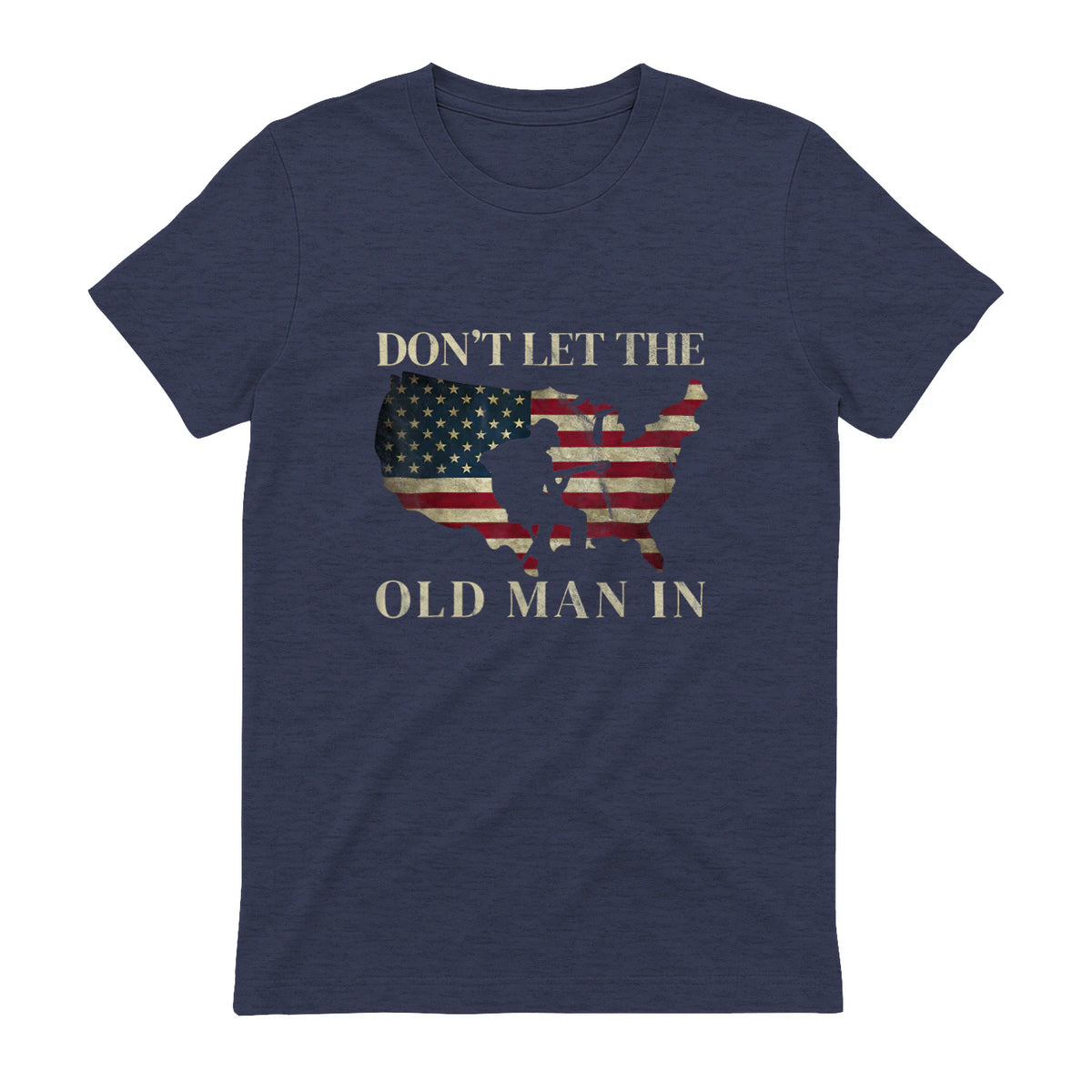 Don't Let The Old Man in Vintage American Flag T-Shirt in Heather Navy - back view