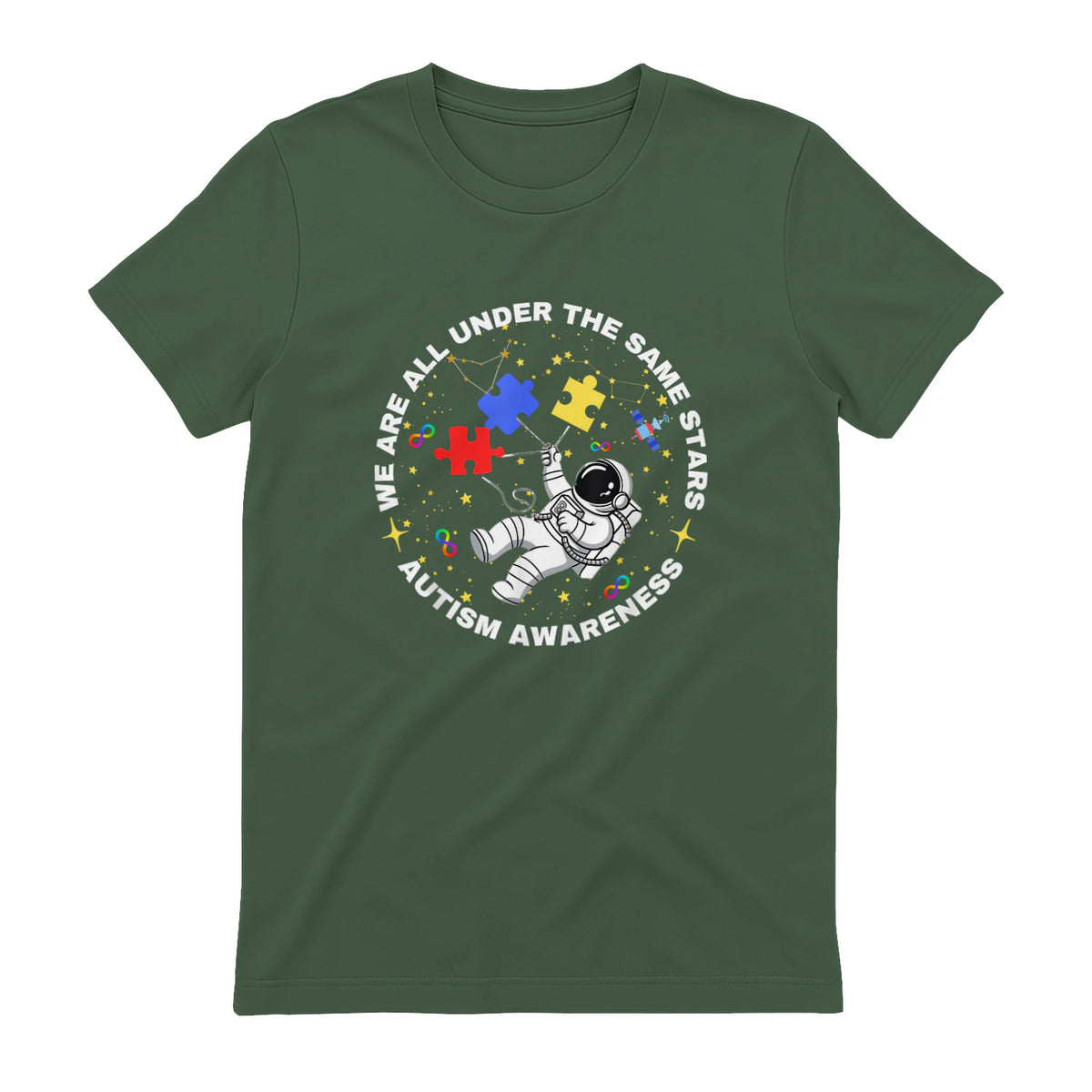 Autism We are All Under The Same Stars Space Astronaut in Military Green - back view