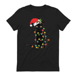 Santa Black Cat Tangled Up In Christmas Tree Lights Holiday in Black - back view