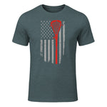 Vintage American Flag Lacrosse Youth Apparel, Boys Men USA T-Shirt in Dark Heather - front view