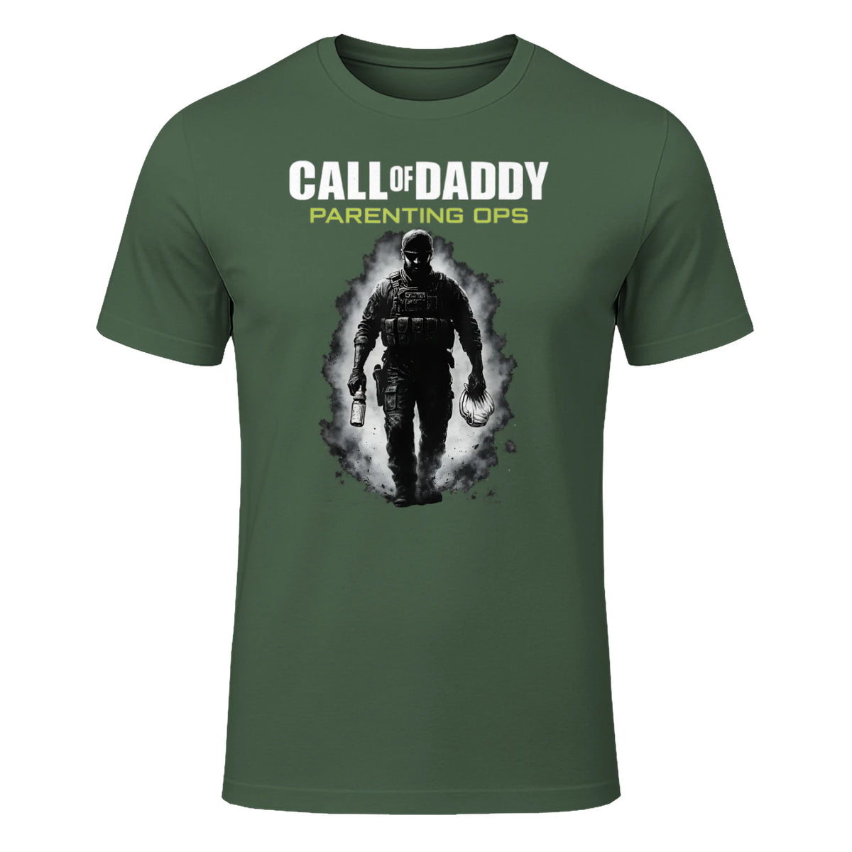 Call of Daddy Parenting Ops – Vatertag Great Dad Joke T-Shirt in Military Green - front view