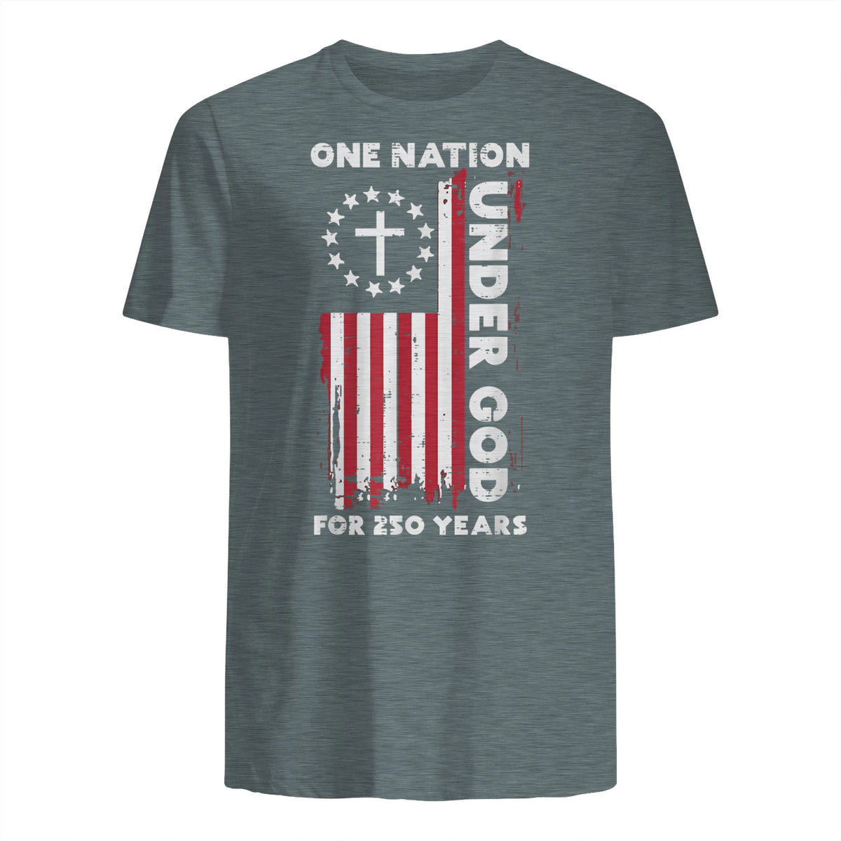 Christian American Flag Anniversary T-Shirt in Dark Heather - back view