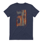 Lamb of God Pure American Metal Flag T-Shirt in Heather Navy - back view