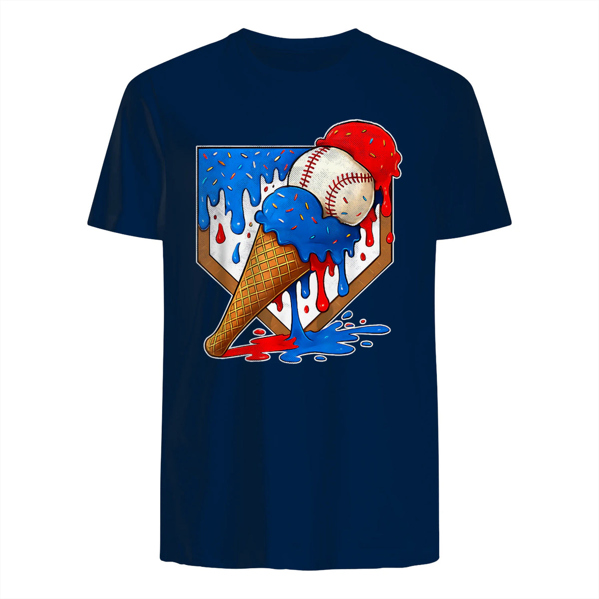 Distressed Baseball Boys Ice Cream Drip Baseball Boys Youth T-Shirt in Navy - back view