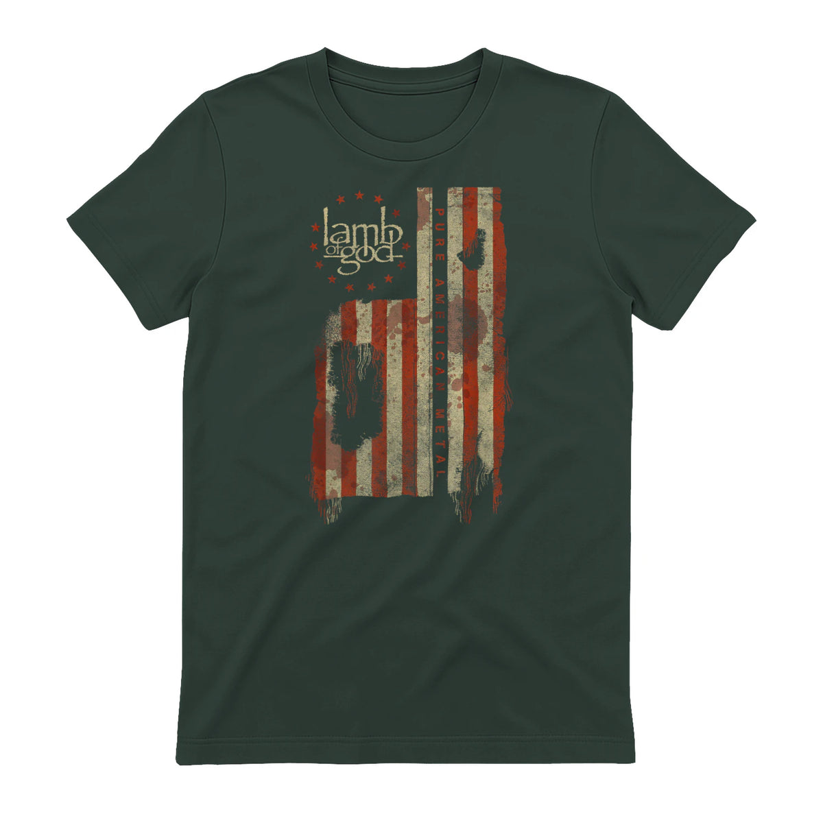 Lamb of God Pure American Metal Flag T-Shirt in Forest Green - back view