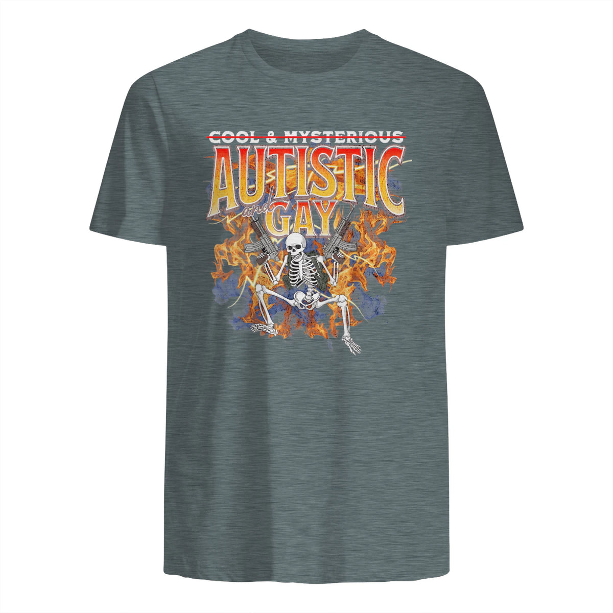 Autism Meme Funny Tism Squelette Autistique et Gay Humour in Dark Heather - back view