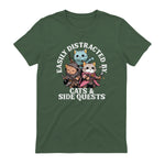 Cats Side Quest Funny Tabletop T-Shirt in Military Green - back view