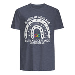 in April We Wear Red Autism Awareness Acceptance Red Instead in Heather Navy - back view